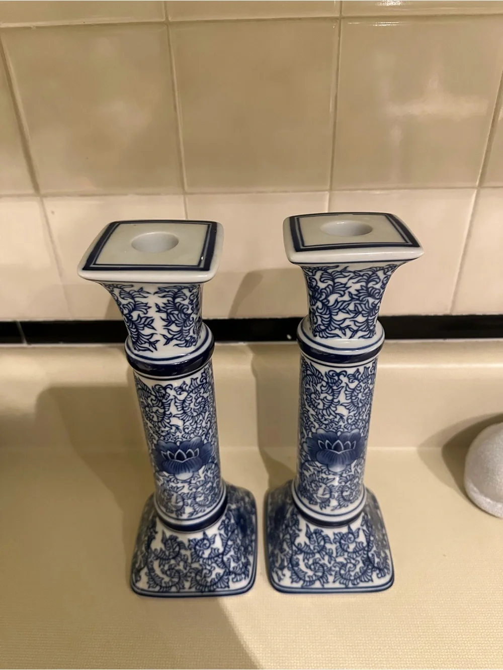 Blue and White Chinoiserie Candlestick holders
